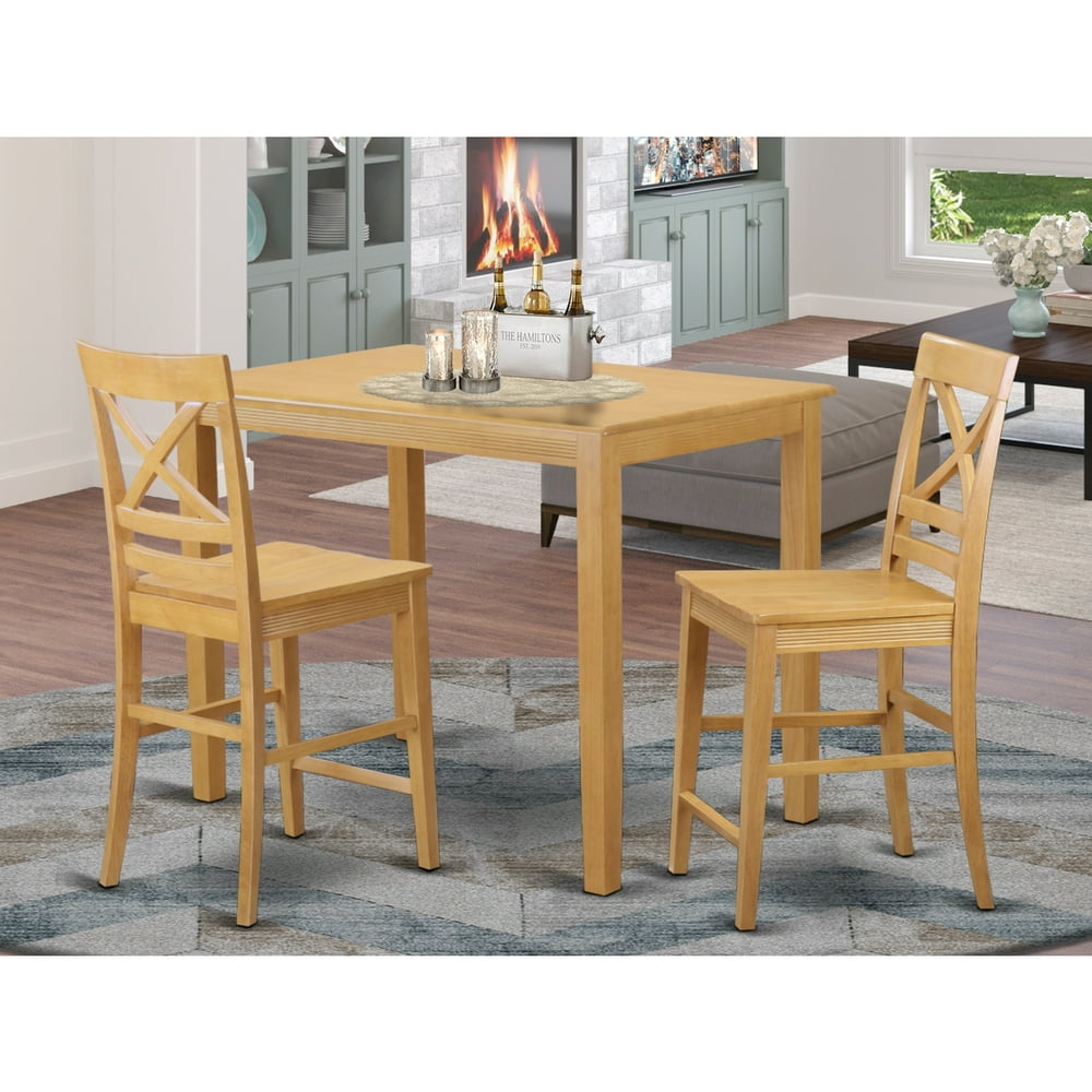 YAQU3-OAK-W 3 Pc counter height Table and chair set - Small Kitchen Table and 2 bar stools with 