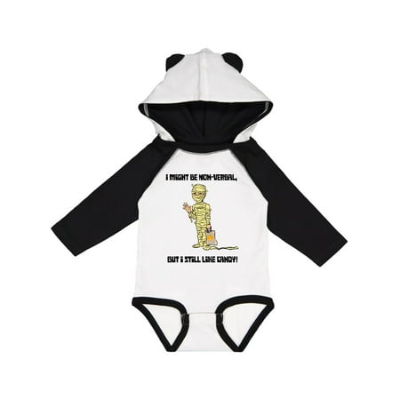 

Inktastic Nonverbal Trick or Treater I might be Nonverbal but I Still like Candy Mummy Gift Baby Boy or Baby Girl Long Sleeve Bodysuit