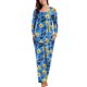 thumbnail image 1 of Puntoco Conjunto de pijama cómodo para mujer, conjunto de pijama informal de manga larga con estampado de moda para mujer y pantalones con bolsillos, 1 of 5