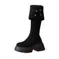thumbnail image 2 of Women Platform Knee‑High Boots, Suede Fold‑Over Tall Boots with Metal Buckle Strap, Round‑Toe Chunky Block Heel Lug Sole Winter Boots, 2 of 8