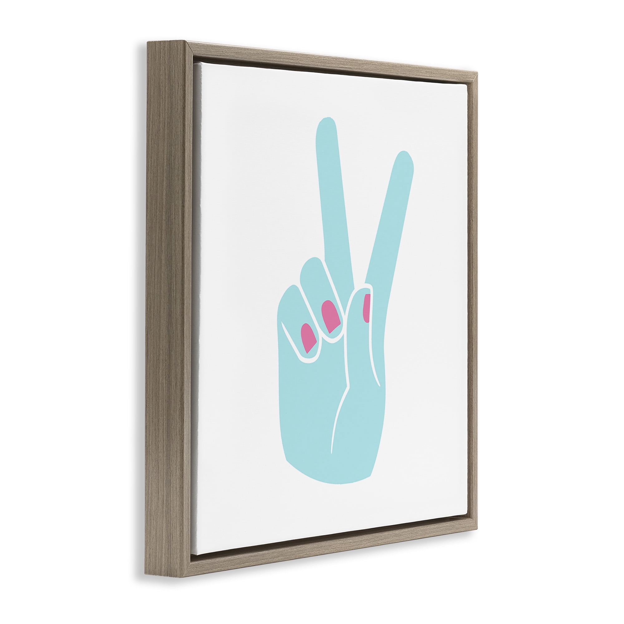 Stupell Industries Peace Hand with Nail Polish Art for Kids Painting Brown Floater Framed Canvas Art Print Wall Art, 25 x 25