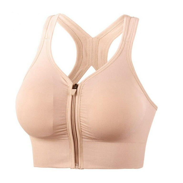 Women's Front Zipper Sports Breathable Wirefree Padded Push Up Sports Top  Fitness Workout Full Cup Anti-Exposure Gather Bra 