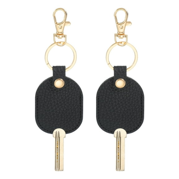 Uxcell Artificial Engraved Leather Keychain, 2 Pcs Replaceable Keychains Holder with Metal Clasp for Broken Car Key Men Women Brown