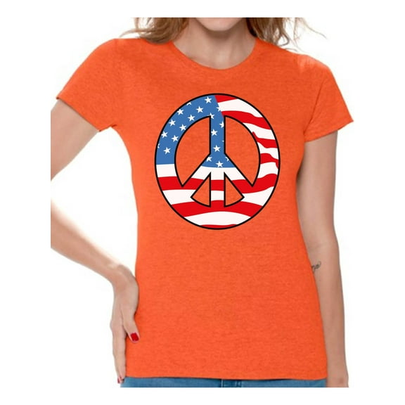 Awkward Styles Women's Peace Flag Patriotic Graphic T-shirt Tops American Flag Peace Sign