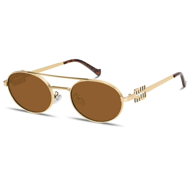 Anteojos de Sol Retro Ovalados Rmerom de los 90 para Mujer en Metal Dorado