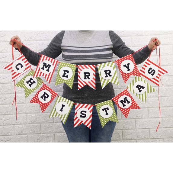 Inkdotpot Pre Strung BuntingMerry ChristmasBanner Ready to Hang Kraft Rustic Wall Decor Bunting Flag Garland