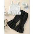 thumbnail image 3 of TSEXIEFOOFU Kid Girl Long Pants Outfits, Sleeveless Ruffles Hem White Tank Tops + Elastic Waist Flare Pants Set, 3 of 9