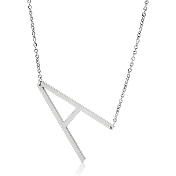 Stainless Steel Gold Plated Sideways A - Z Initial Letter Pendant Mens Womens Necklace, Free Micro Fiber Cloth, Giorgio Bergamo