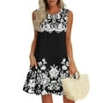 thumbnail image 2 of Womens Summer Dress with Pockets Floral Print Sleeveless Loose Crew Neck Tank Short Dress Pleated Swing Sundress (M, Black 01), 2 of 6