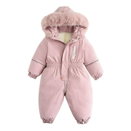 TFEOQRY Toddler Boys Girls Fleece Jumpsuit Soft Rompers Fashion Solid Color Keep Warm Thickening Warm Outdoor Hooded Jumpsuit Pink