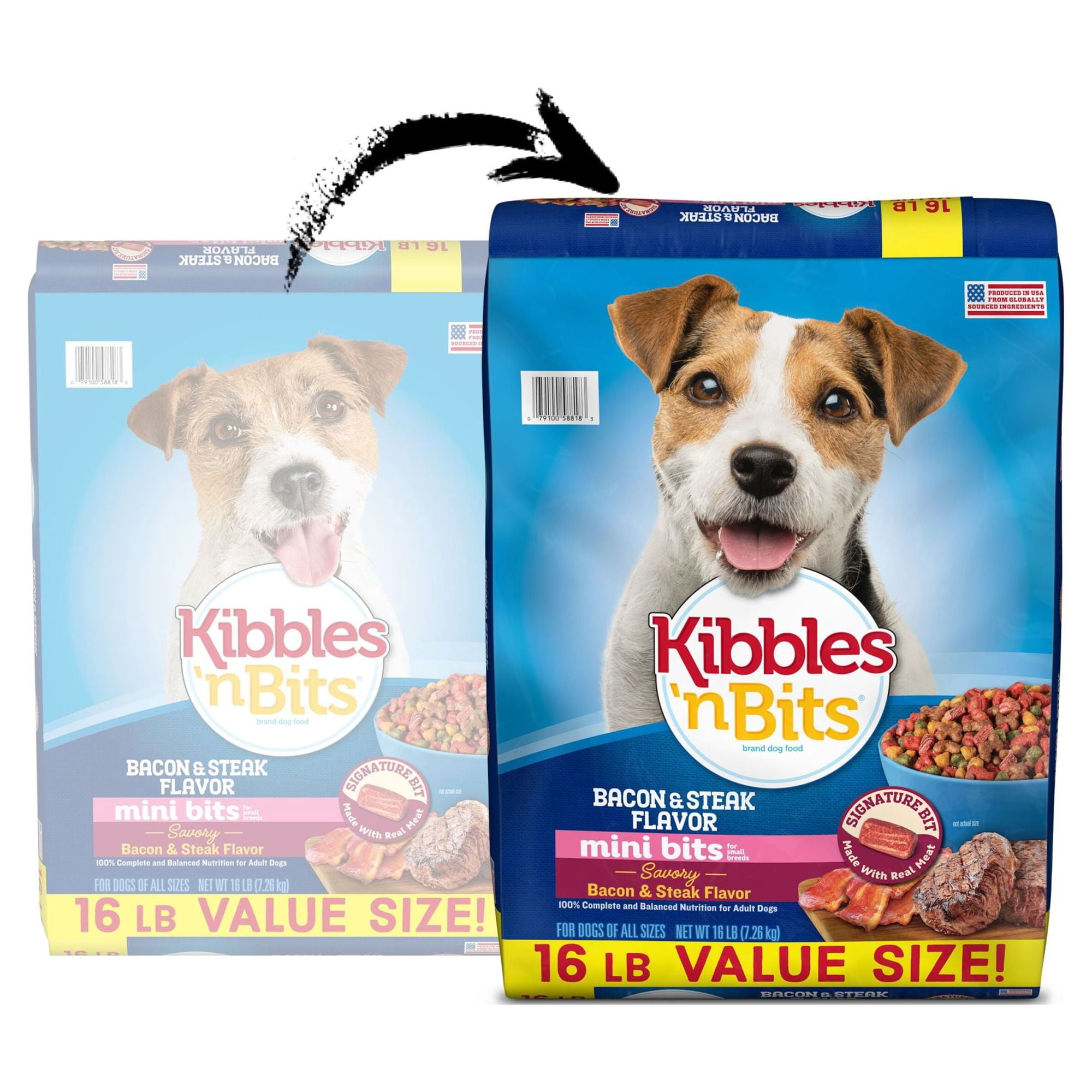 Kibbles ‘n Bits Mini Bits Small Breed Dry Dog Food Savory Bacon & Steak Flavor, (1) 16 lb. Bag