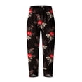 thumbnail image 4 of Winter Elastic Waist Wide Leg Pants for Women Floral Printed Tulip Hem Casual Loose Palazzo Trousers with Pockets, 4 of 5