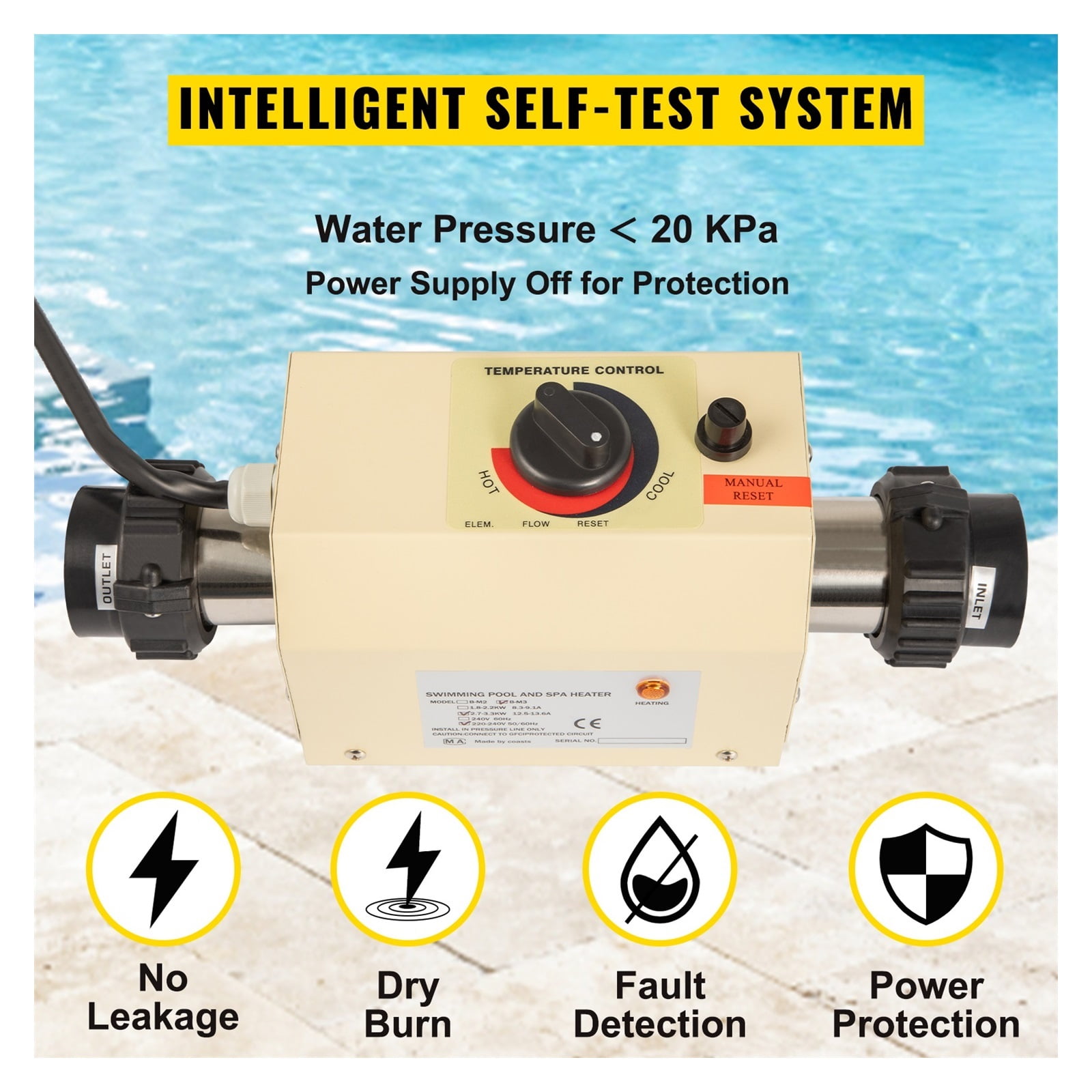 2KW Mini Electric Water Heater Thermostat Swimming Pool Heater Bathtub SPA Bath For Massage Hot Tub & Heating ,Efficient Heating