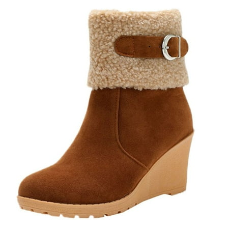 

NOKIO Women S Ankle Snow Boots Women S Thermal Winter Boots Autumn And Winter Women s Frosted Short Boots Belt Buckle Pointed Slope Heel High Heel Snow Boots Ladies Water proof Winter Slippers