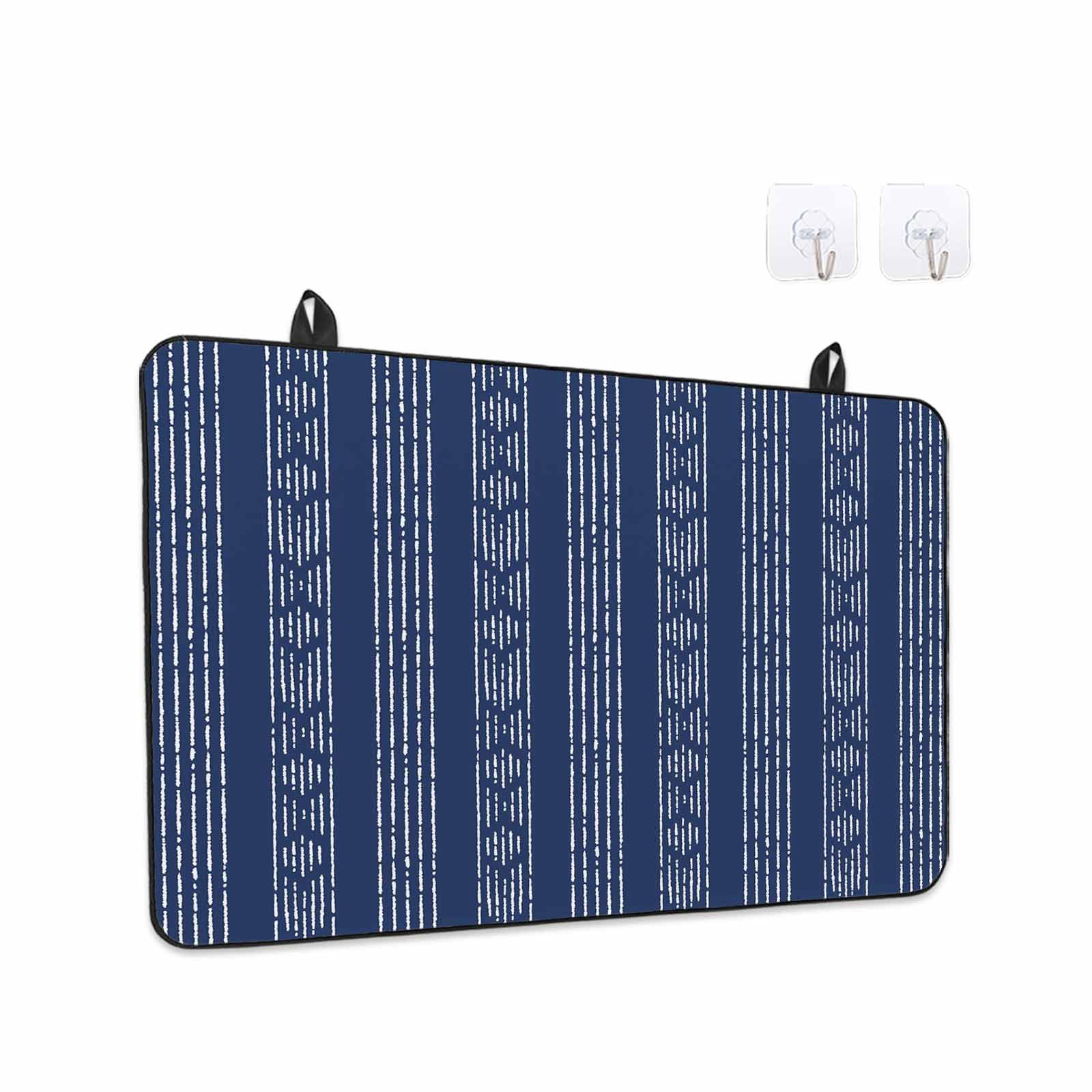 Navy Blue Striped Stove Top Cover for Electric Stove, Heat-proof & Non Slip Glass Top Stove Cover Protector, Modern Abstract Art Geometric Stripes Kitchen Flat Cooktop Rubber Mat 28.5x20.5 Inches
