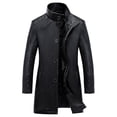 thumbnail image 2 of Gabardina de cuero de lujo Vevor para hombre, Chaqueta de cuero informal de negocios, abrigo Largo negro de PU, talla 4XL, 2 of 5