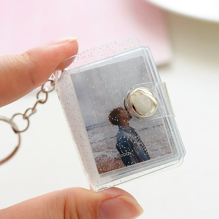 Waroomhouse Mini Photo Album Flip Page Sequins Transparent Snap Hanging Ring 16 Pockets Card Photo Holder Memory Gift, Size: 2.5, Blue
