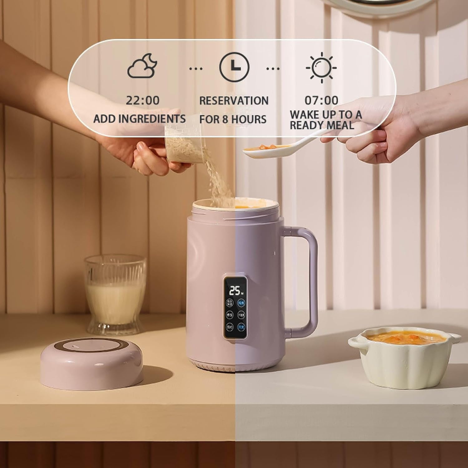 Multi-Function Portable Electric Kettle - 1000ml with Programmable Timer & Auto Cook, 4 Temp Settings,Prepare at Night & Enjoy in Morning,for Office, Dorm,Hotel, Safe and convenient (Green)