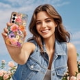 thumbnail image 6 of CASEFIV Compatible with Samsung Galaxy S25 FE Case,Marble Pattern 3 in 1 Heavy Duty Shockproof Hard PC+Soft Silicone Drop Protective Women Girls Case for Galaxy S25 FE (2025),Orange Flower, 6 of 6