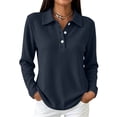 thumbnail image 2 of Waffle Knit Tops for Women Long Sleeve Collared Work Golf Polo Shirt S, 2 of 7