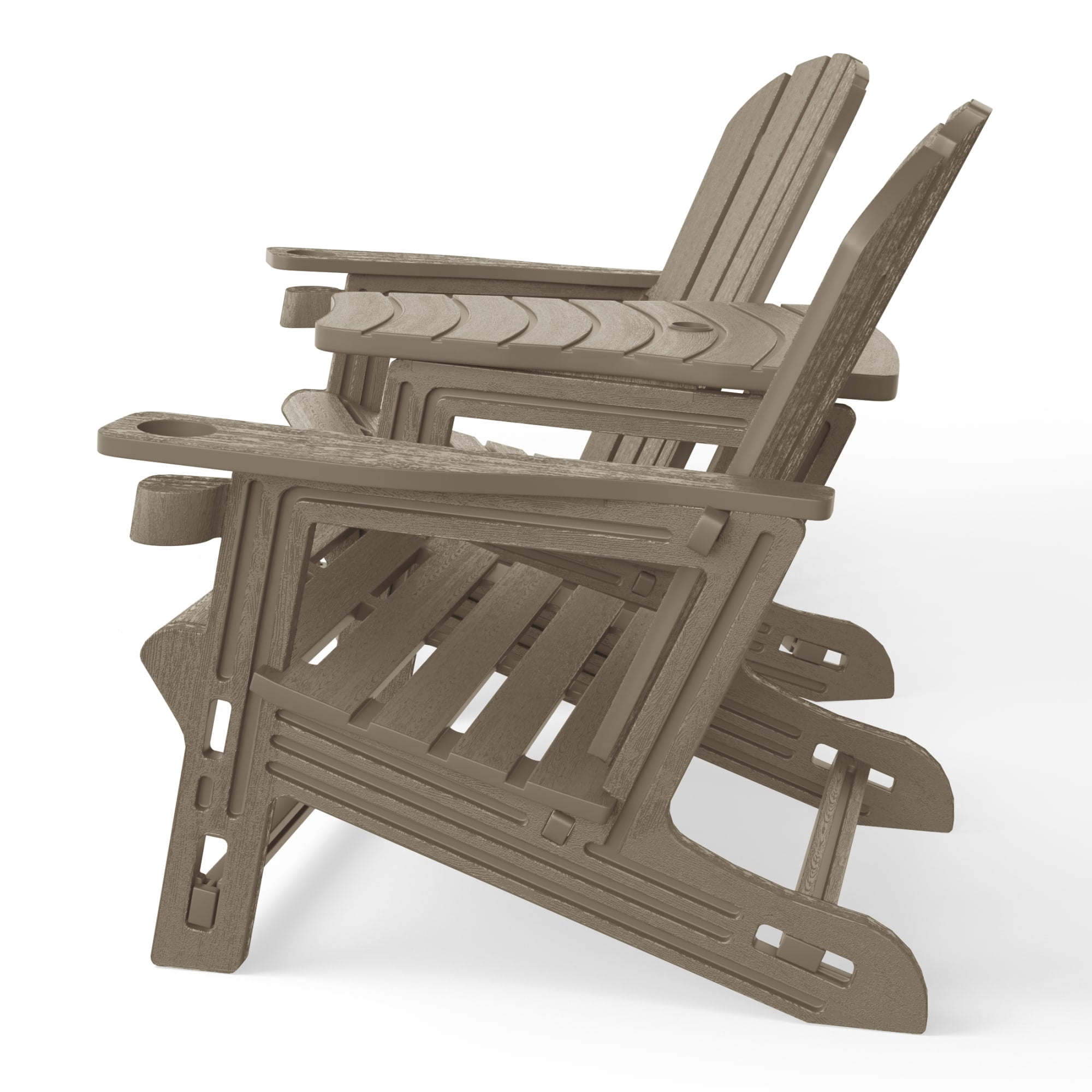 WestinTrends Azura Outdoor HDPE Adirondack Chairs With Connecting Table Tray (Set of 2), Weathered Wood