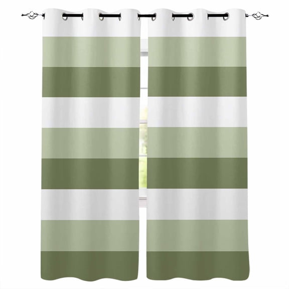 Blackout Curtains for Bedroom, Sage Green White Striped Room Darkening Window Drapes for Living Room, Farmhouse Stripes Thermal Insulated Grommet Curtains, 52x84 inch, 2 Panels