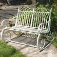 thumbnail image 4 of Zaer Ltd Metal Rocking Bench with Armrests - Antique White, 4 of 6