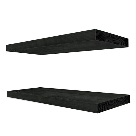 Sorbus 16" Black Floating Shelves, Set of 2 Solid Pine Wood Wall Shelves for Bathroom, Kitchen, Bedroom & Living Room Décor