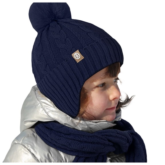 Kids Knit Three Piece Set - Warm Ear Flap Hat Scarf Mittens Combo, Plush Stocking Stuffers, Winter Gifts For Girls Boys Cold Weather Outdoor Christmas Gifts for Teens