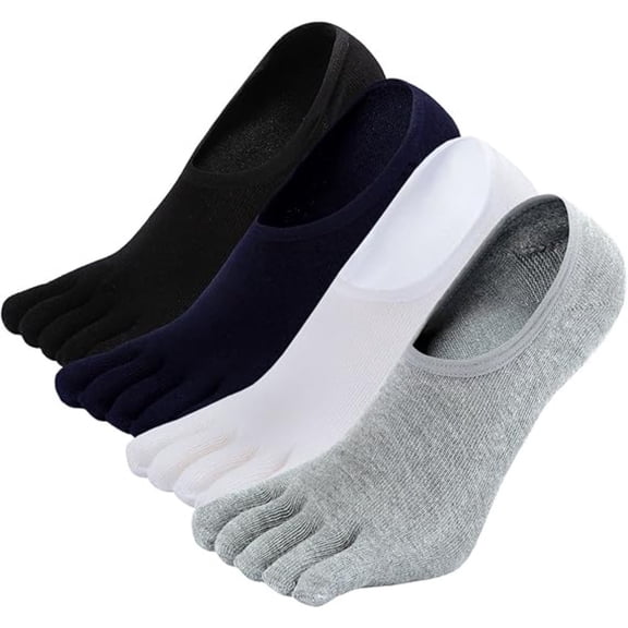 4 Pairs Cotton Comfort Toe Socks Non-Slip Grip Invisible Low-Cut Socks for Athletic Walking, Gym & Casual Shoes