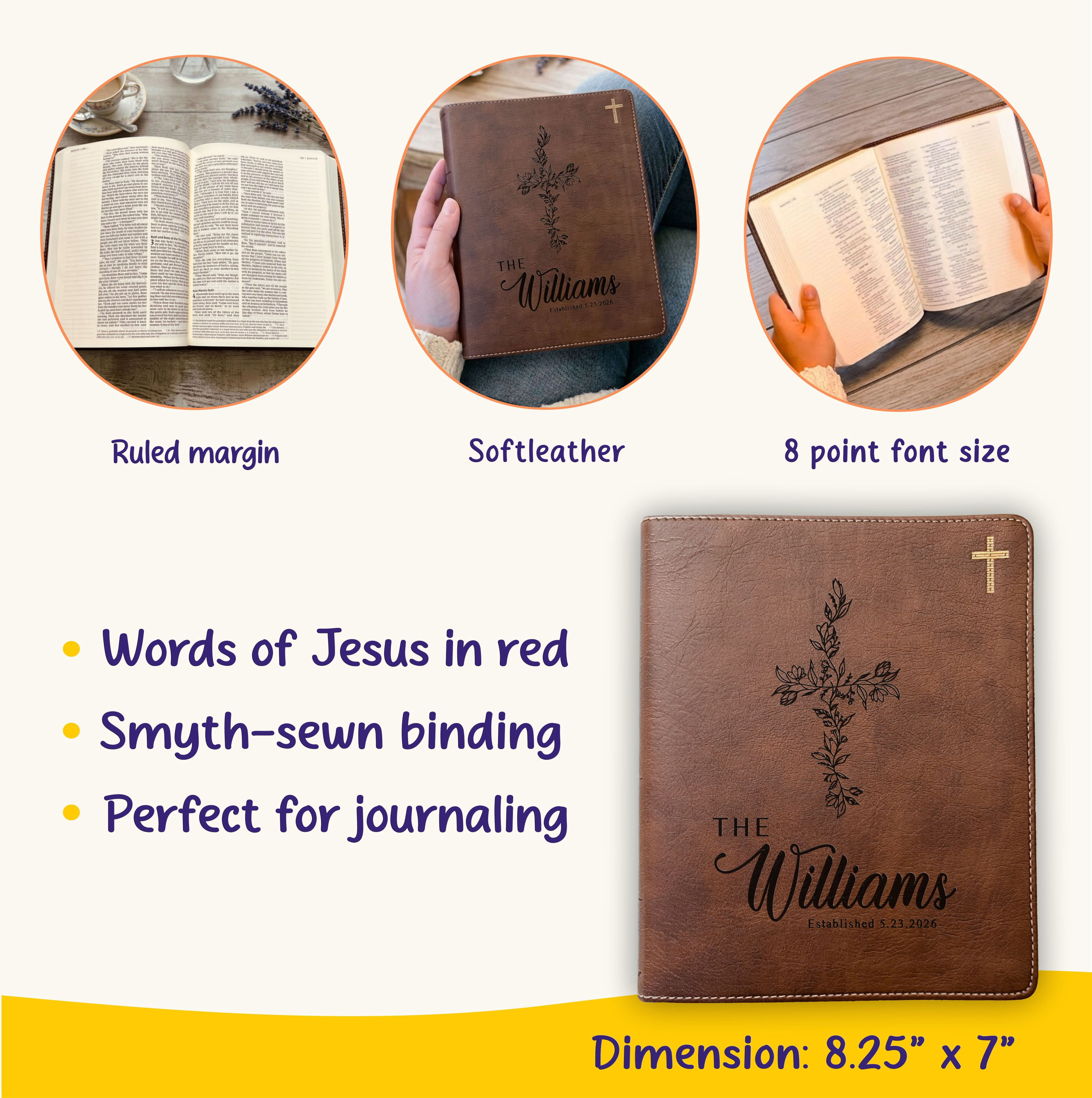 Personalized NIV Journaling Family Bible Set, Wide Margin Red Letter Edition, Custom Engraved Name, Includes Tabs & Highlighters, Wedding Keepsake