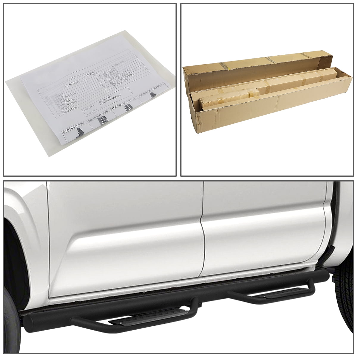 DNA Motoring Black Drop Step Nerf Side Bars Running Boards for 2005-2021 Toyota Tacoma Double/Crew Cab