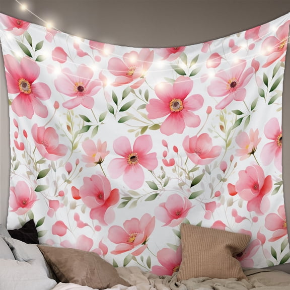 Elegant Spring Floral Tapestry for Bedroom Wall Hanging Tapestry, Pink Flower Summer Botanical Ceiling Backdrop Tapestries Poster Blanket Wall Decor for Teens Room Living Room Dorm 51" x 59"