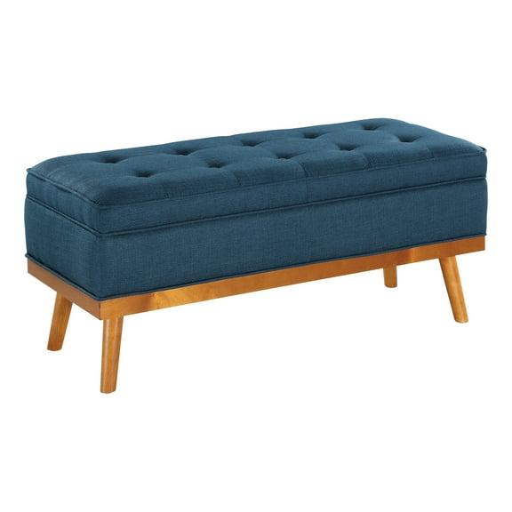 Katheryn Storage Bench in Azure Fabric with Spice Finish Legs