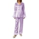 thumbnail image 4 of VISgogo Pijamas para Mujer, Decoración de Plumas, Manga Larga, Cuello de Solapa con Botones, Tops + Pantalones, Conjunto de Pijama VISgogo moda, 4 of 9