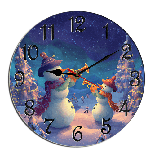 Kurmntregon Christmas Wall Clock Happy Snowmen Play Musical Winter Xmas Holiday Wooden Silent Non Ticking Battery Operated Rustic Farmhouse Kitchen Clocks Decorative For Living Room Bedroom Round 10"