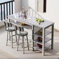 thumbnail image 2 of Stmoze 3 Pieces Bar Table Set with Storage Shelves, Faux Marble Tabletop Counter Height Bar Table with 2 Backrest Chairs, Dining Room Set for Kitchen Island, Pub, Cafe, Gray, 2 of 7