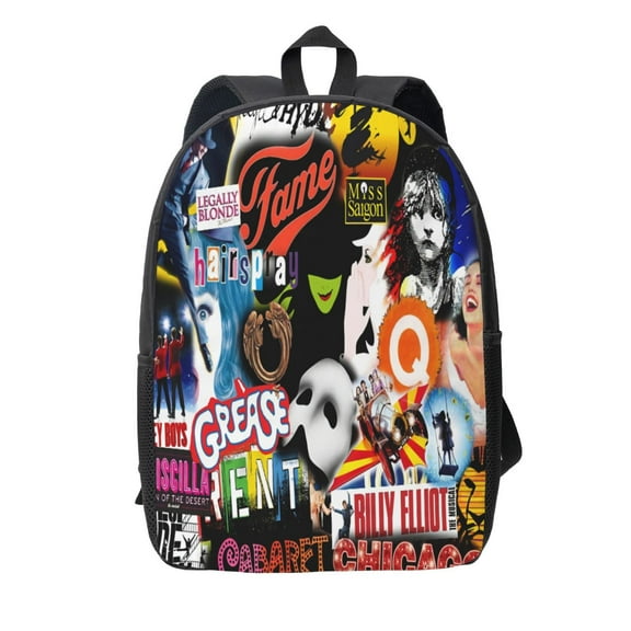 Broadway Musical Collage Backpack Simple Lightweight Backpack Fashion Travel Backpack Laptop Backpack 17 Inch