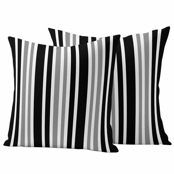Black Grey Stripe Outdoor Waterproof Pillow Covers, Farmhouse Minimalist Striped Decorative Square Throw Pillowcase Sofa Cushion Sham for Patio/Couch/Chair, 26"x26" 2 Pack