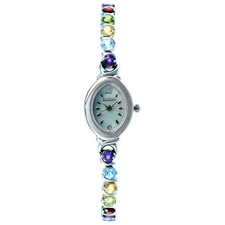 Women's Gemstone Tennis Bracelet Watch, Mother of Pearl Dial
