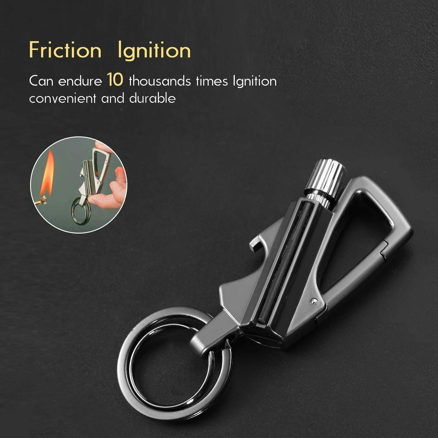 Outdoor Survival 3-in-1 Lighter Fire Starter Metal Keychain Portable Can Opener 