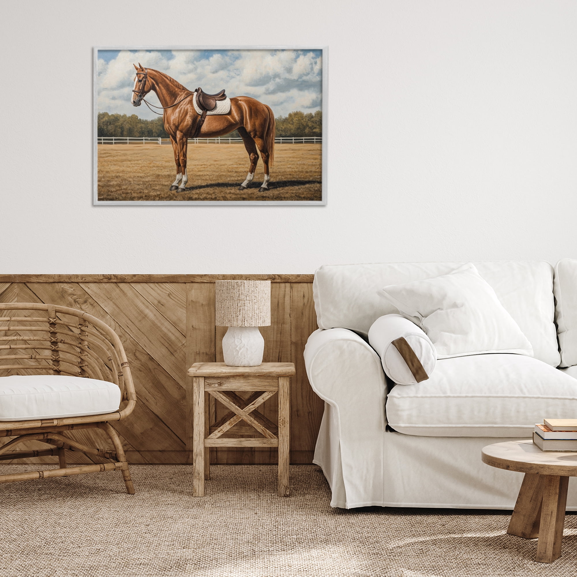 Stupell Industries Saddled Up Chestnut Horse Gray Framed Giclee Art, design by Petal Prints Design