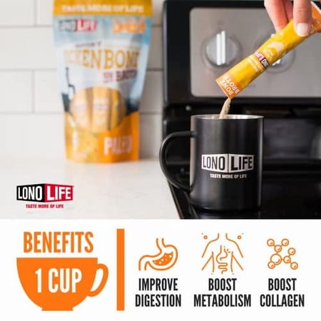 LonoLife - Reduced Sodium Bone Broth, Chicken Broth, Stick - 10g Collagen Protein - Gluten-Free - Keto & Paleo Friendly - Portable Individual Packets - 24 count