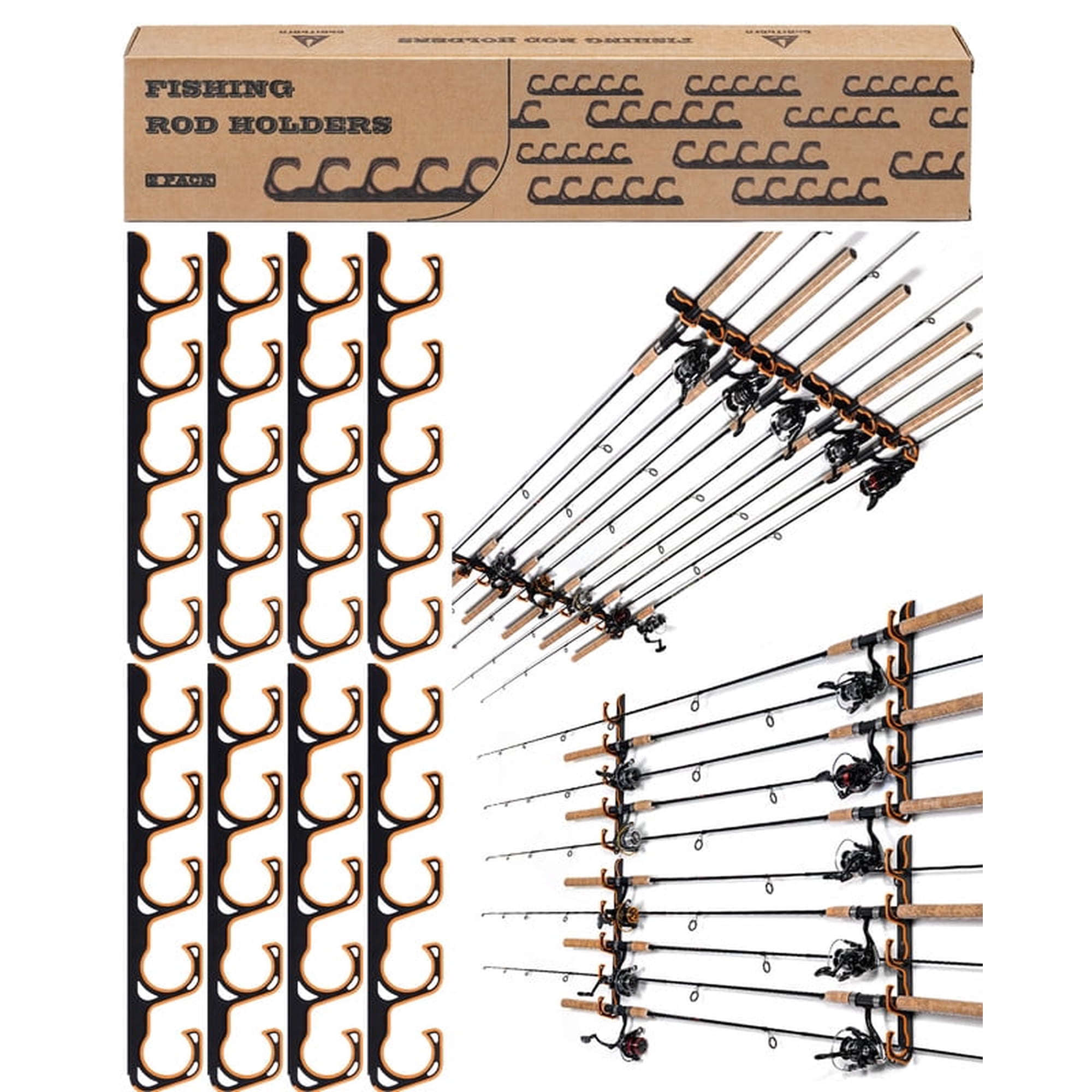 Ghosthorn Fishing Rod Holders for Garage Up to 20 Rods Fishing Pole Rod Racks Wall or Ceiling Mounted Fishing Pole Rod Holders Garage Organizer Fishing Gear Equipment for Men Women