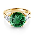 thumbnail image 3 of Gem Stone King 18K Yellow Gold Plated Silver Green Nano Emerald and White Moissanite 3-Stone Ring for Women (5.94 Cttw, Round 12MM, Trillion 5MM, Size 7), 3 of 4