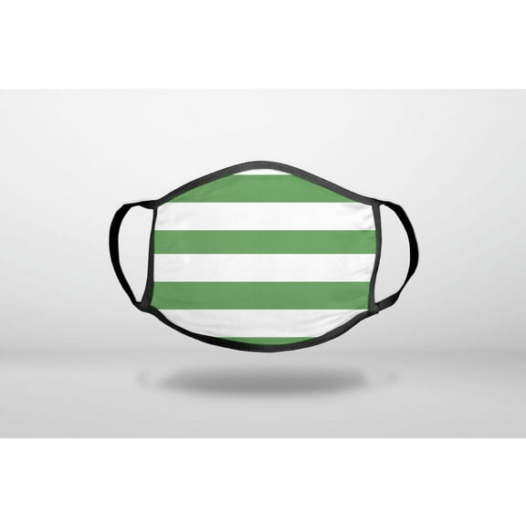 Green & White Bold Horizontal Stripes - 3-Ply Reusable Soft Cloth Face Covering, Unisex, Cotton Inner Layer