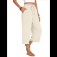thumbnail image 3 of Pantalones Cortos para Mujer, Informales, con Cordón y Bolsillos, Holgados, de Cintura Alta y Pierna . Crema L, 3 of 6