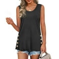 thumbnail image 2 of Blusa casual de color sólido para mujer Camiseta sin mangas con cuello redondo Camiseta sin mangas de verano con botón lateral Fridja nalpqowj29270, 2 of 8