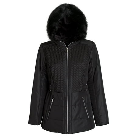 Sportoli Women's Down Alternative Warm Winter Puffer Coat with Plush Lined Fur Trim (Best Hooded Down Jacket)