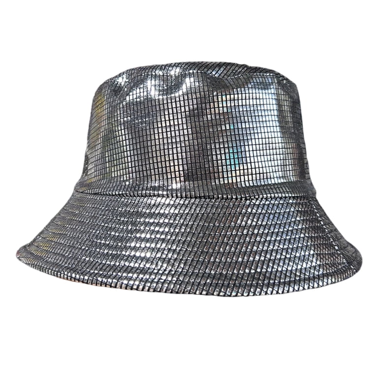 Joernso Shiny Fabric Bucket Hat, Rainproof Reflective Party Hat ...